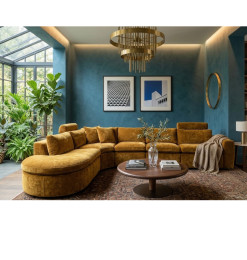 Salon d'angle en tissu moutarde Velours chenille, 337 x 295 x 99 cm + Mécanisme électrique | 2 460 000 CFA | à Dakar