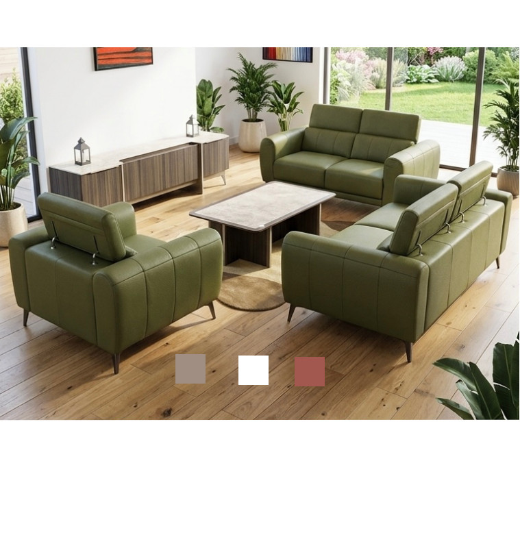 Salon en cuir et split premium 3 + 2 + 1 fauteuil vert olive, Appuie-têtes ajustables | 2 200 000 CFA | à Dakar