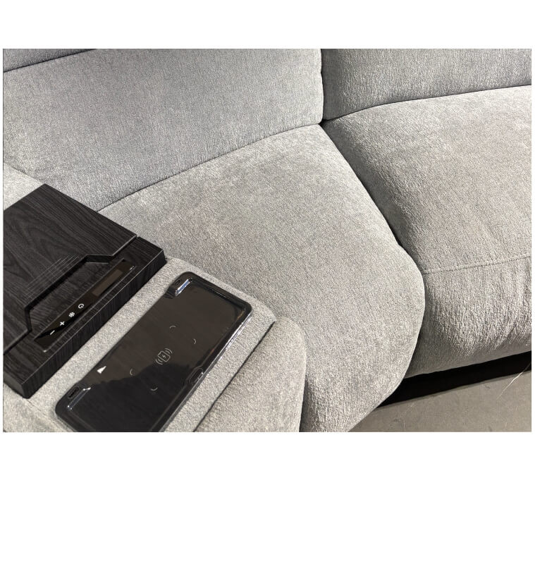 Salon d'angle tissus gris clair, 433 x 215 x 115 cm + Mécanisme électrique + Refroidisseur intégré + Lampe intégrée | 3 280 0...