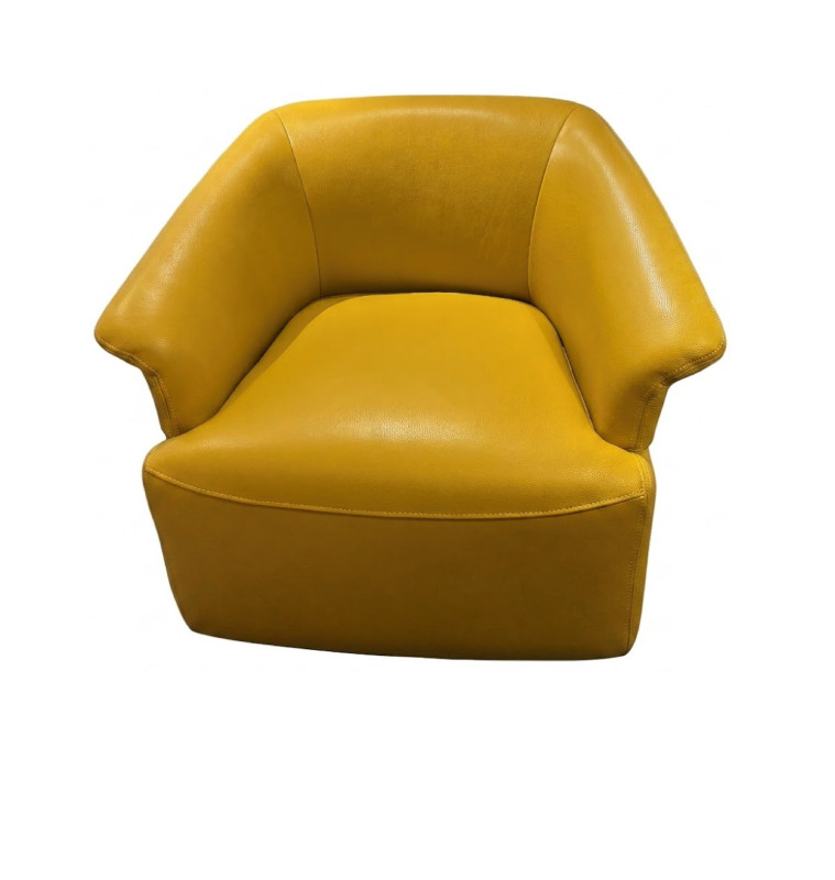 Fauteuil pivotant cuir et split jaune moutarde, 89 x 78 x 71 cm | 610 000 CFA | à Dakar
