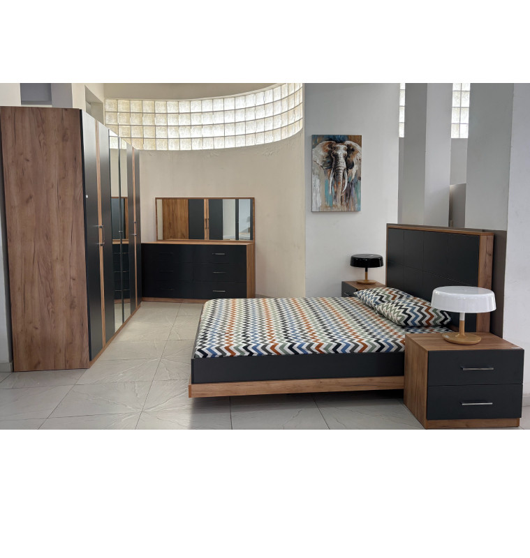 Chambre complète Dominic : Lit 180 x 200 + commode + Miroir + 2 Chevets + Arm 6 portes | 1 550 000 CFA | à Dakar