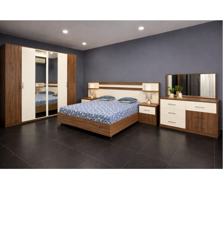 Chambre complète herminia vintage : 180 x 200 + sommier + commode + Miroir + 2 Chevets + Arm 6 portes | 1 420 000 CFA | à Dakar