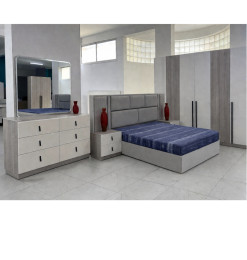Chambre complète grise : Lit 180 x 200 + commode + Miroir + 2 Chevets + pouf + armoire | 1 820 000 CFA | à Dakar
