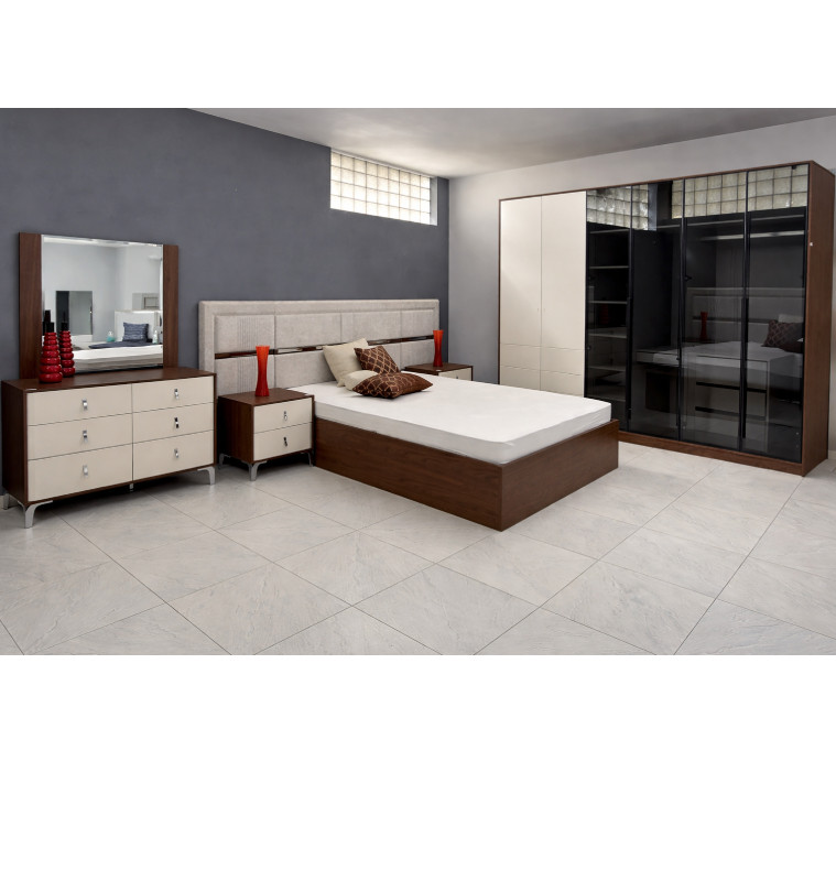 Chambre complète beige : Lit 180 x 200 + commode + Miroir + 2 Chevets + armoire | 1 890 000 CFA | à Dakar