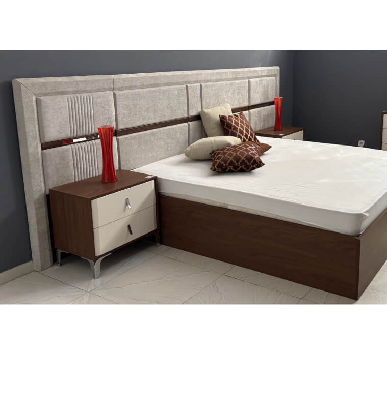 Lit beige et walnut 180 x 200 + commode + Miroir + 2 Chevets | 1 140 000 CFA | à Dakar