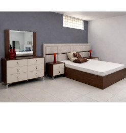 Lit beige et walnut 180 x 200 + commode + Miroir + 2 Chevets | 1 140 000 CFA | à Dakar