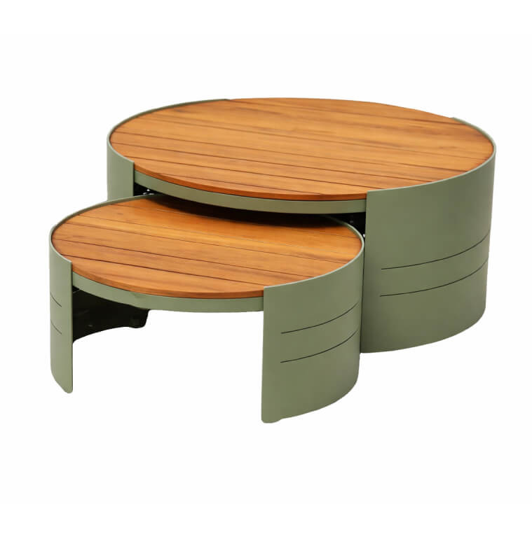 Set de 2 tables basses 70x38/55x30cm en alu et teak vert et naturel | Tables & tables à manger de jardin | 324 000 CFA , daka...