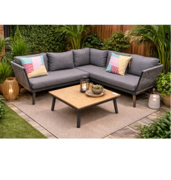 Salon d’angle en alu et teak et tissus gris + table basse | Salons de jardin | 1 210 000 CFA , dakar, Sénégal