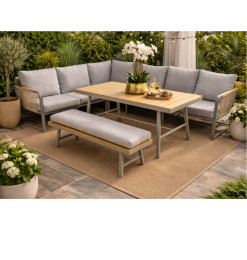 Salon d’angle jardin avec table haute et banc en alu et tissus taupe | Salons de jardin | 1 020 000 CFA , dakar, Sénégal