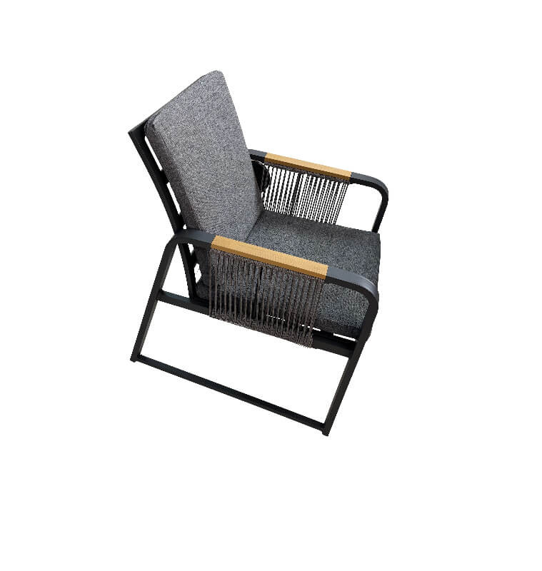 Table à manger + 6 chaises en alu et bois et tissus gris foncé, 200X100X74 cm | Tables & tables à manger de jardin | 1 020 00...