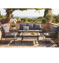 Salon de jardin 3 + 1+ 1 en alu, bois et tissus gris foncé + table basse | Salons de jardin | 735 000 CFA , dakar, Sénégal