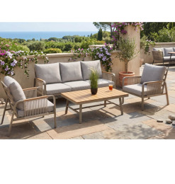 Salon de jardin 3 + 1+ 1 en alu, bois et tissus taupe/beige + table basse | Salons de jardin | 735 000 CFA , dakar, Sénégal