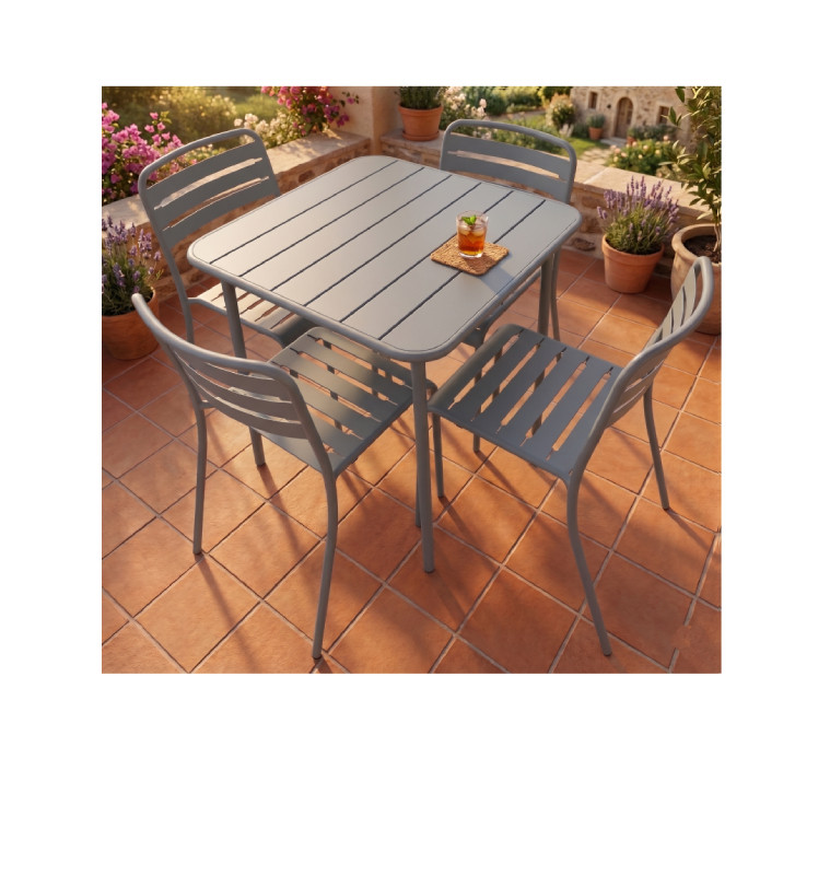 Table de jardin 70X70X73.5 cm + 4 chaises en métal gris | Tables & tables à manger de jardin | 224 000 CFA , dakar, Sénégal