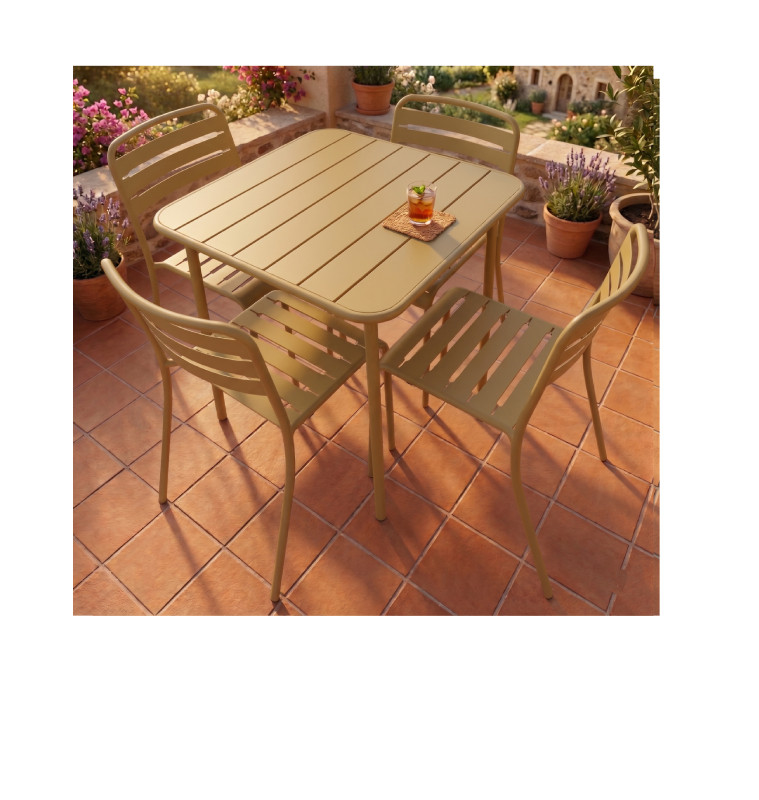 Table de jardin 70X70X73.5 cm + 4 chaises en métal moutarde | Tables & tables à manger de jardin | 224 000 CFA , dakar, Sénégal