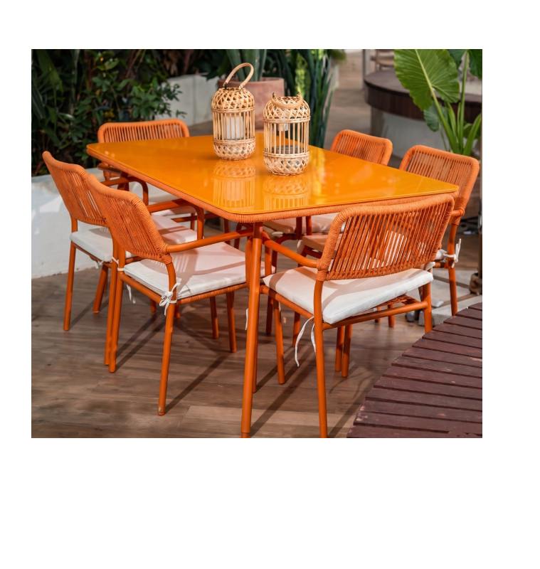 Table de jardin 160X90X74.5 cm + 6 chaises en Aluminium Orange + coussins | Tables & tables à manger de jardin | 637 500 CFA ...
