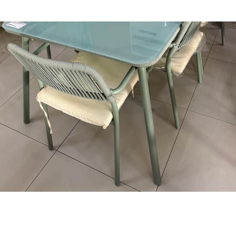 Table de jardin 160X90X74.5 cm + 6 chaises en Aluminium vert + coussins crème waterproof | Tables & tables à manger de jardin...
