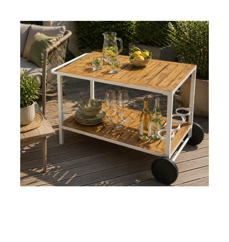 Desserte de jardin en aluminium blanc et bois, 64X117X66 cm | Tables & tables à manger de jardin | 198 000 CFA , dakar, Sénégal