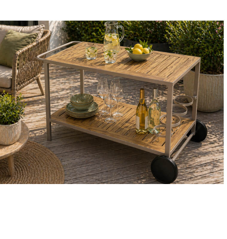 Desserte de jardin en aluminium taupe et bois, 64X117X66 cm | Tables & tables à manger de jardin | 198 000 CFA , dakar, Sénégal