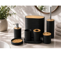 Ensemble salle de bain plastique et bambou noir | Accessoires salle de bain | 15 800 CFA , dakar, Sénégal