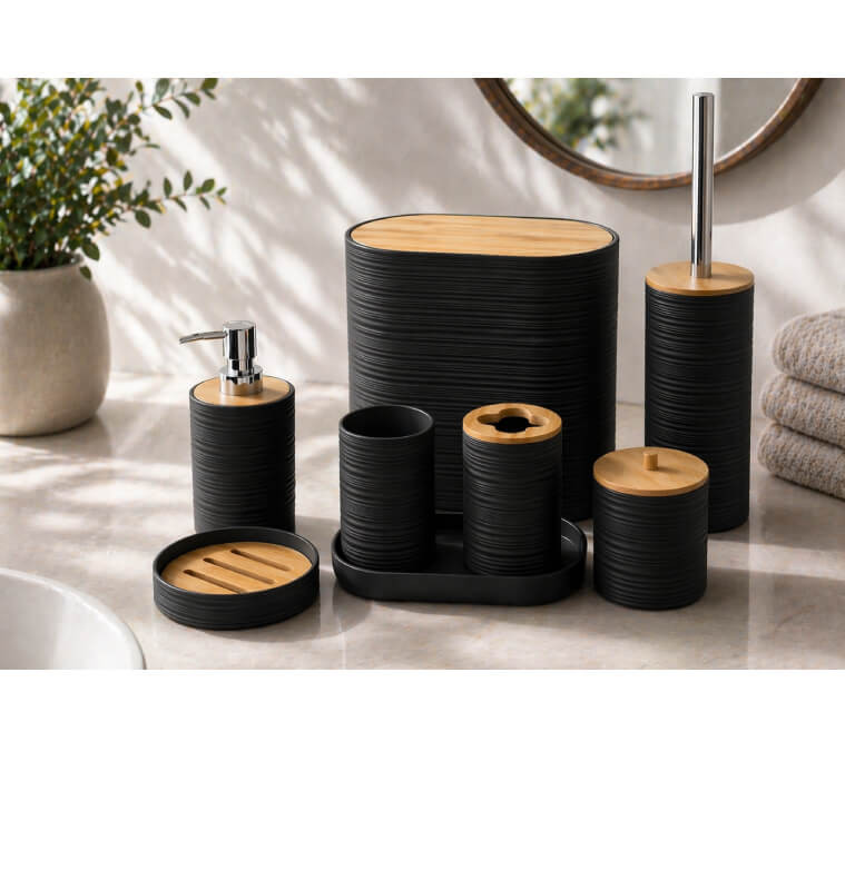 Ensemble salle de bain plastique et bambou noir | Accessoires salle de bain | 15 800 CFA , dakar, Sénégal