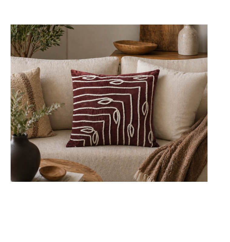 Coussin déco 45 x 45 cm bordeaux et blanc à motifs texturés | Coussins déco , Dakar, Sénégal