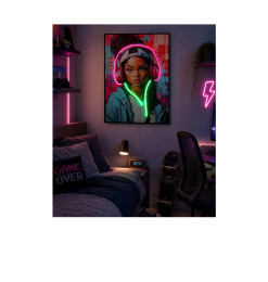 Tableau LED rechargeable fille avec casque audio 50 x 70 x 3 cm | Tableaux et toiles , Dakar, Sénégal