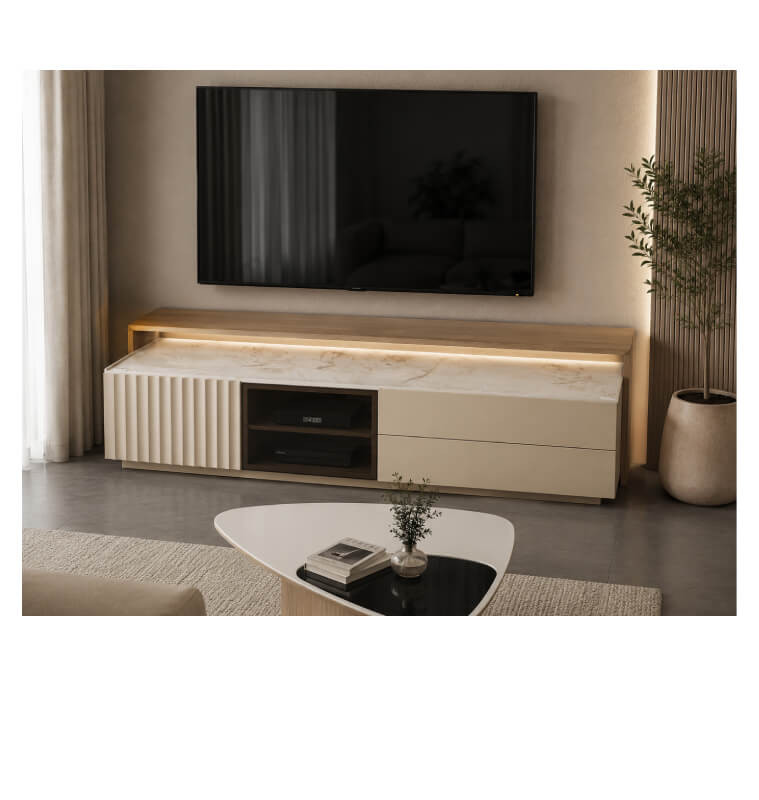 Meuble TV LED 220 x 46 x 64 cm blanc, beige et gris | 517 000 CFA | à Dakar