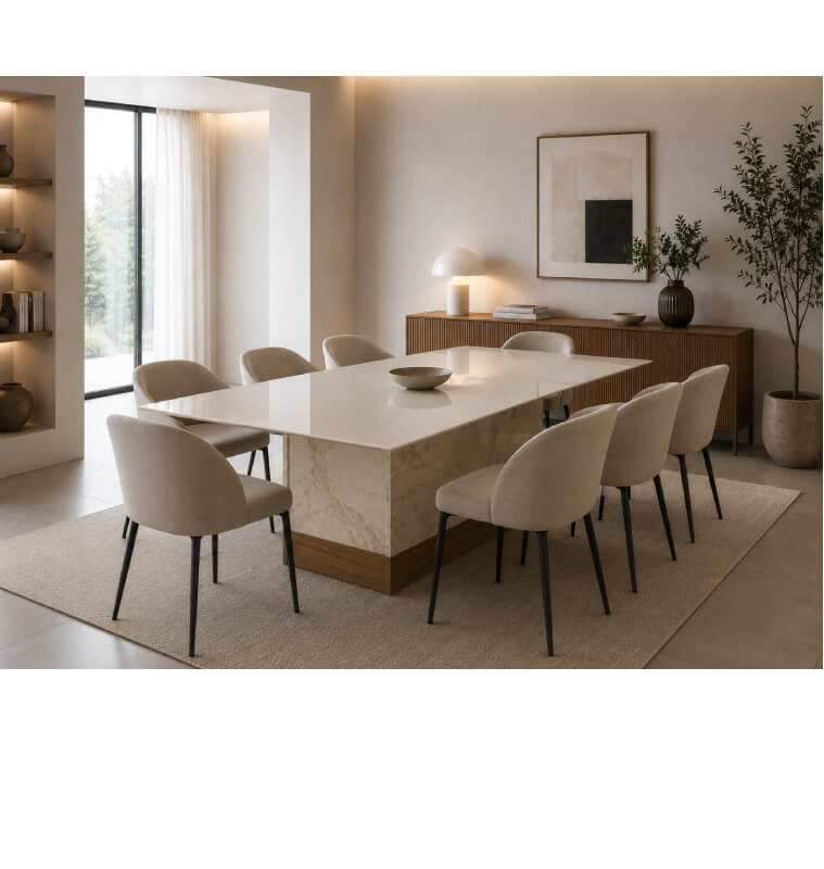 Table à manger 220 x 90 x 78 cm blanc, beige et gris | 695 000 CFA | à Dakar