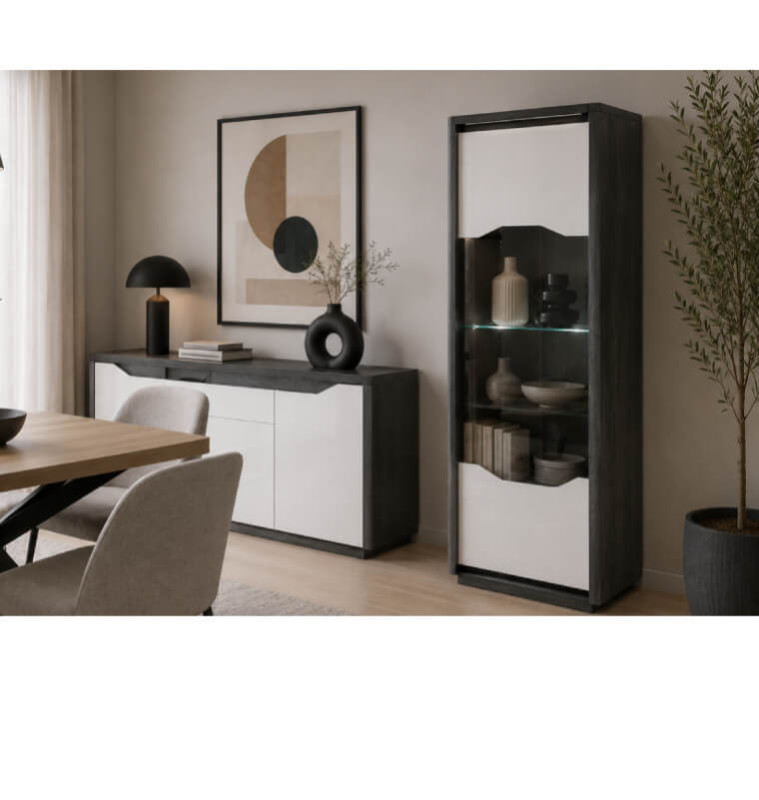 Vitrine 1 porte 70 x 46 x 160 cm gris chêne et blanc brillant | 395 000 CFA | à Dakar