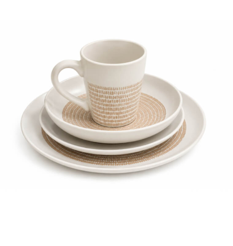Coffret vaisselle en céramique blanc et beige motif ethnique Masai - 16 Pcs | Assiettes & coffrets d'assiettes | 23 000 CFA ,...