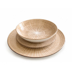 Coffret vaisselle en céramique beige motif lignes - 18 Pcs | Assiettes & coffrets d'assiettes | 19 800 CFA , dakar, Sénégal