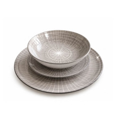 Coffret vaisselle en céramique gris motif lignes - 18 Pcs | Assiettes & coffrets d'assiettes | 19 800 CFA , dakar, Sénégal