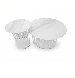 Set de 2 tables à café en céramique et métal blanc | 385 000 CFA | à Dakar