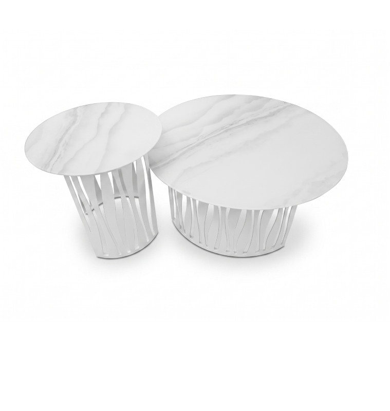 Set de 2 tables à café en céramique et métal blanc | 385 000 CFA | à Dakar