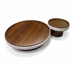 Set de 2 tables à café walnut et tissu gris 120 x 120 x 27,5 cm / 60 x 60 x 39 cm | 493 000 CFA | à Dakar