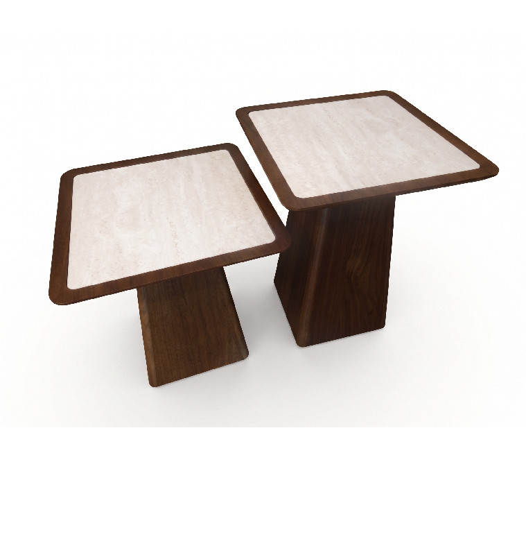 Set de 2 tables de coin 39,6 x 39,6 x 51,5 cm / 39,6 x 39,6 x 42,5 cm walnut et beige | 220 000 CFA | à Dakar