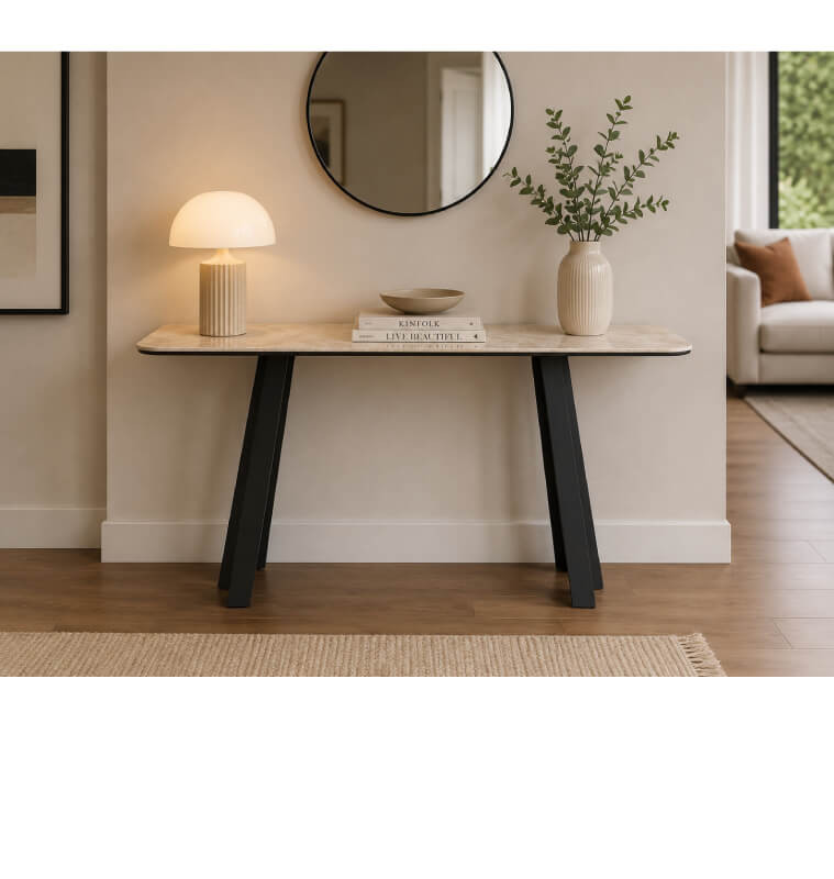 Console avec plateau céramique et verre blanc et base noire 130 x 40 x 79 cm  | 315 000 CFA | à Dakar