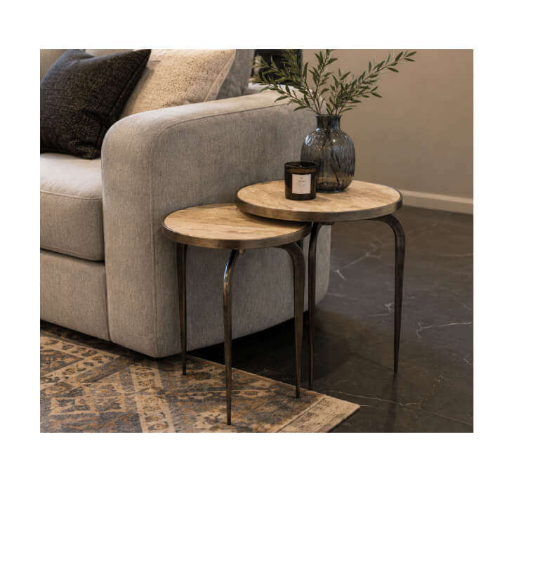 Set de 2 tables de coin en métal et travertin nickel antique | 120 000 CFA | à Dakar