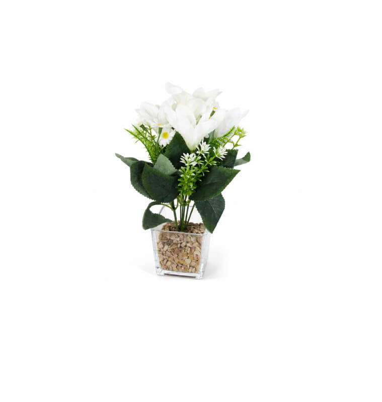 Composition florale blanche 24 cm dans pot en verre transparent avec galets | Plantes & fleurs artificielles , Dakar, Sénégal
