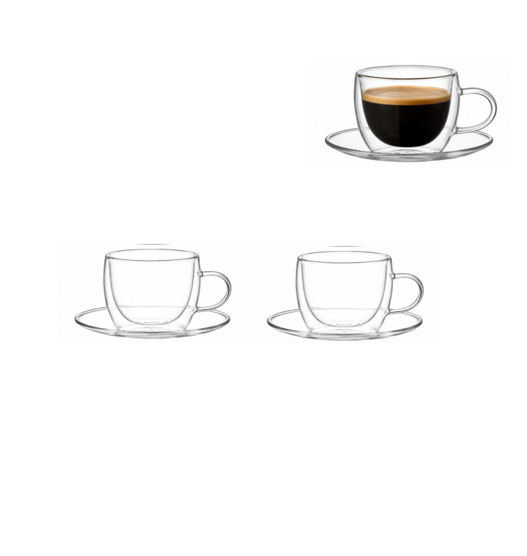 Lot de 2 tasses à café avec sous-tasses 90 cc double paroi en verre transparent | Tasses & mugs | 3 800 CFA , dakar, Sénégal