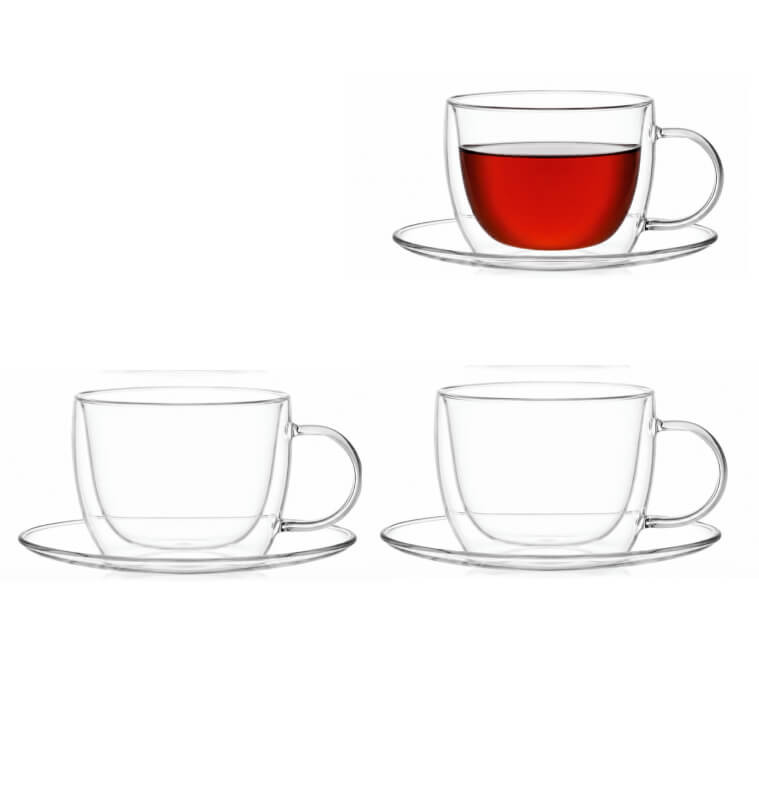 Lot de 2 tasses à thé avec sous-tasses 350 cc double paroi en verre transparent | Tasses & mugs | 8 100 CFA , dakar, Sénégal