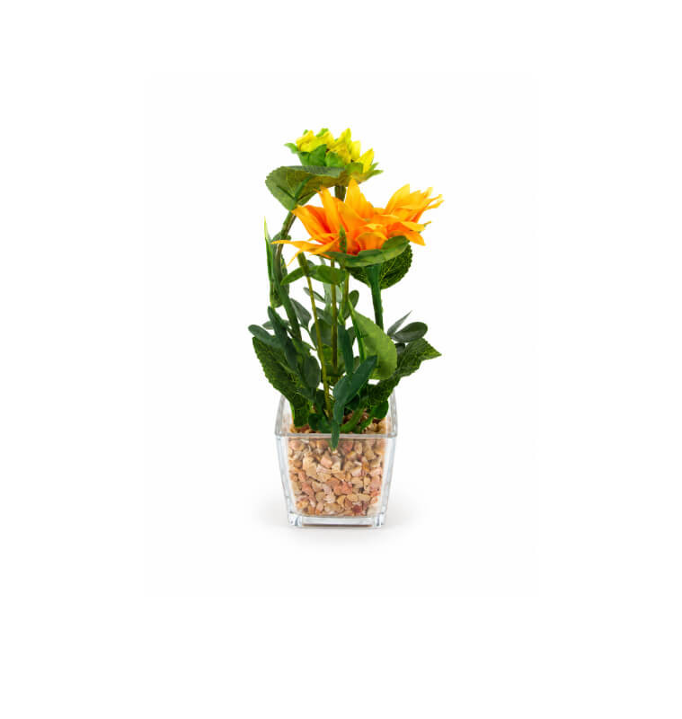 Tournesol artificiel jaune 25 cm dans pot en verre transparent avec galets | Plantes & fleurs artificielles , Dakar, Sénégal