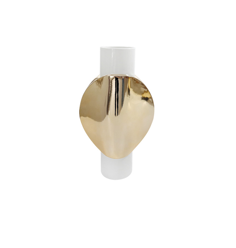 Vase déco en céramique blanc et or 22 x 11 x 38 cm | Vases déco , Dakar, Sénégal