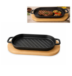 Plat à griller en fonte avec dessous de plat en bois 22 x 10 x 2 cm | Poêles | 7 000 CFA , dakar, Sénégal