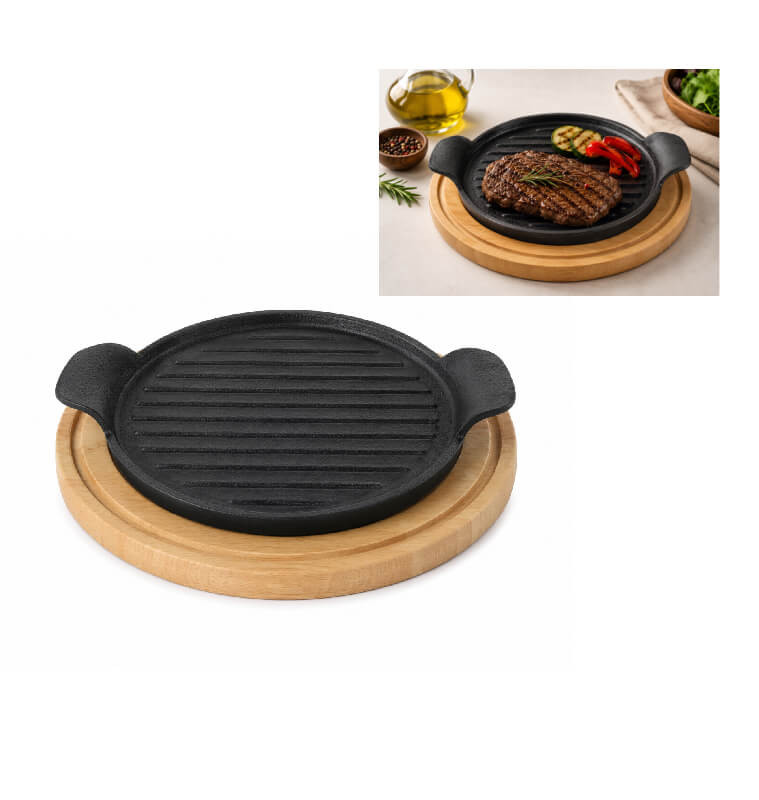 Poêle à griller en fonte 23 cm avec dessous de plat en bois | Poêles | 11 400 CFA , dakar, Sénégal