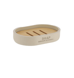 Porte-savon en polyrésine beige et bambou 12,3 × 8,4 × 2,3 cm | Accessoires salle de bain | 2 900 CFA , dakar, Sénégal