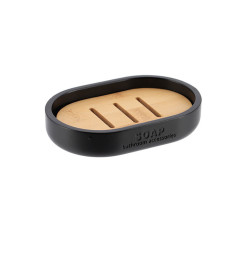 Porte-savon en polyrésine noir et bambou 12,3 × 8,4 × 2,3 cm | Accessoires salle de bain | 2 900 CFA , dakar, Sénégal