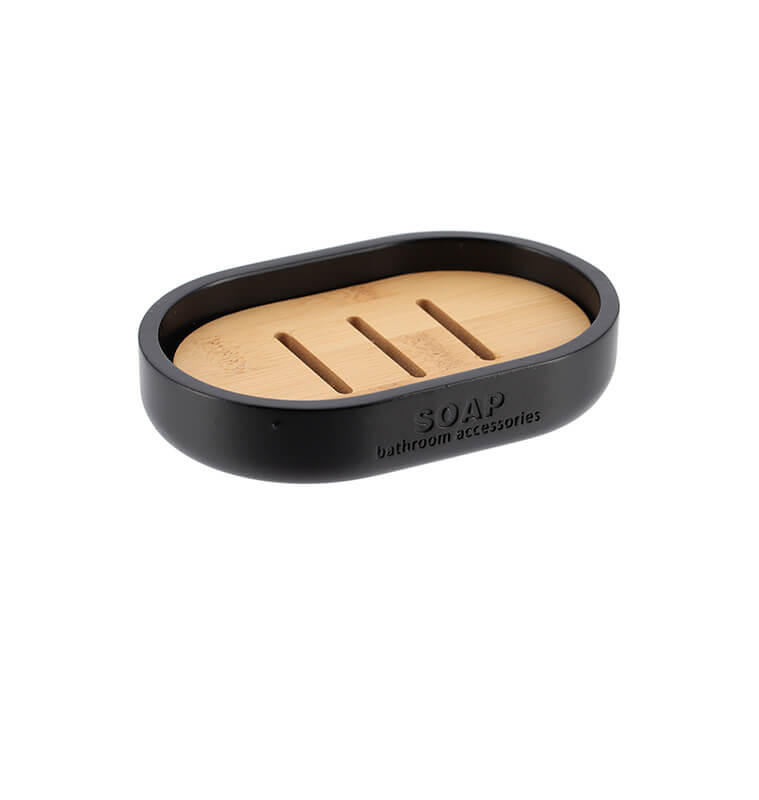 Porte-savon en polyrésine noir et bambou 12,3 × 8,4 × 2,3 cm | Accessoires salle de bain | 2 900 CFA , dakar, Sénégal