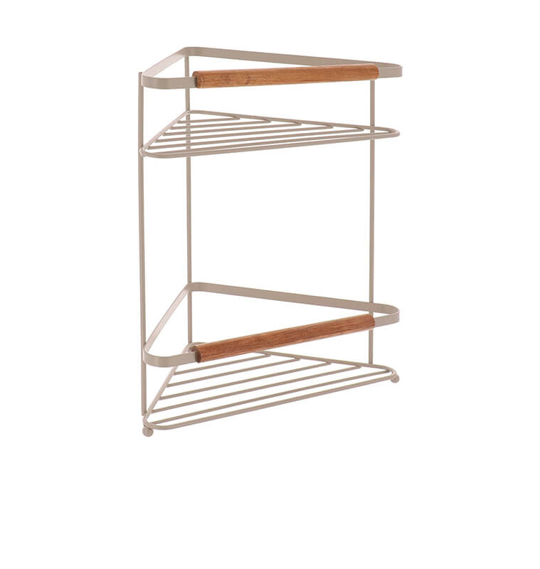 Étagère d’angle salle de bain 2 niveaux en métal et bois d’acacia beige | Meubles & étagères salle de bain | 9 700 CFA , daka...