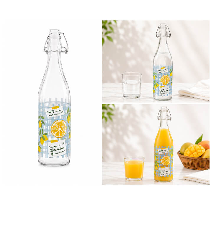 Bouteille en verre 1 L à bouchon mécanique décor citrons | Verres & carafes | 2 800 CFA , dakar, Sénégal